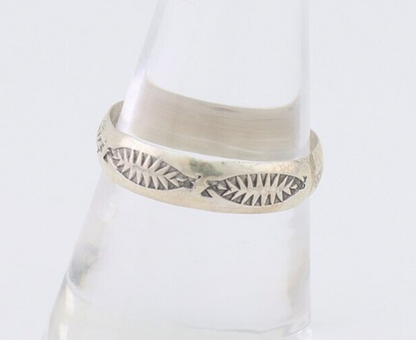 Navajo Hand Stamped Band 925 Silver 5.0 mm Signed Larry Chavez Size 8.5 C.80's