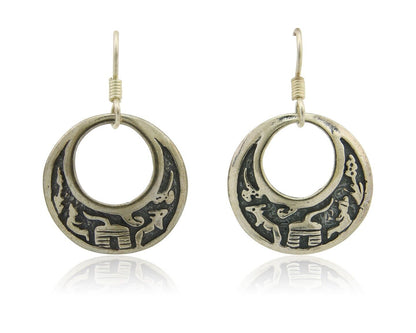 Navajo Earrings 925 Silver Dangle Pictograph Native American Artist C.80's