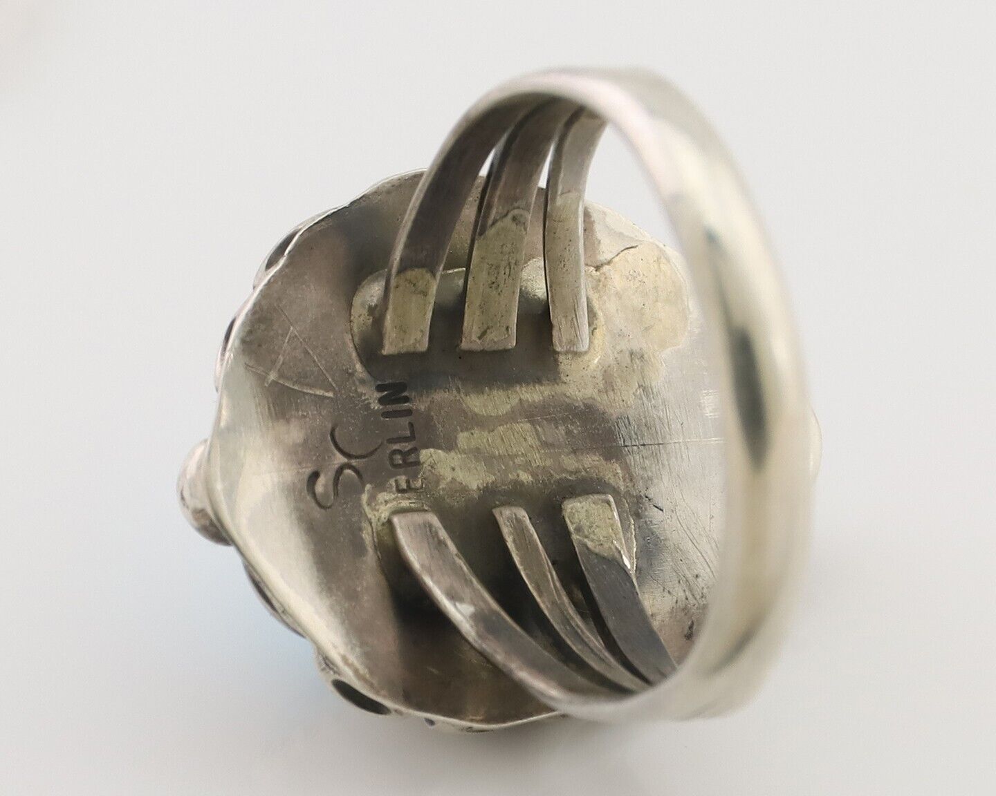 Navajo Ring 925 Silver Sleeping Beauty Turquoise Artist Signed SC C.80's