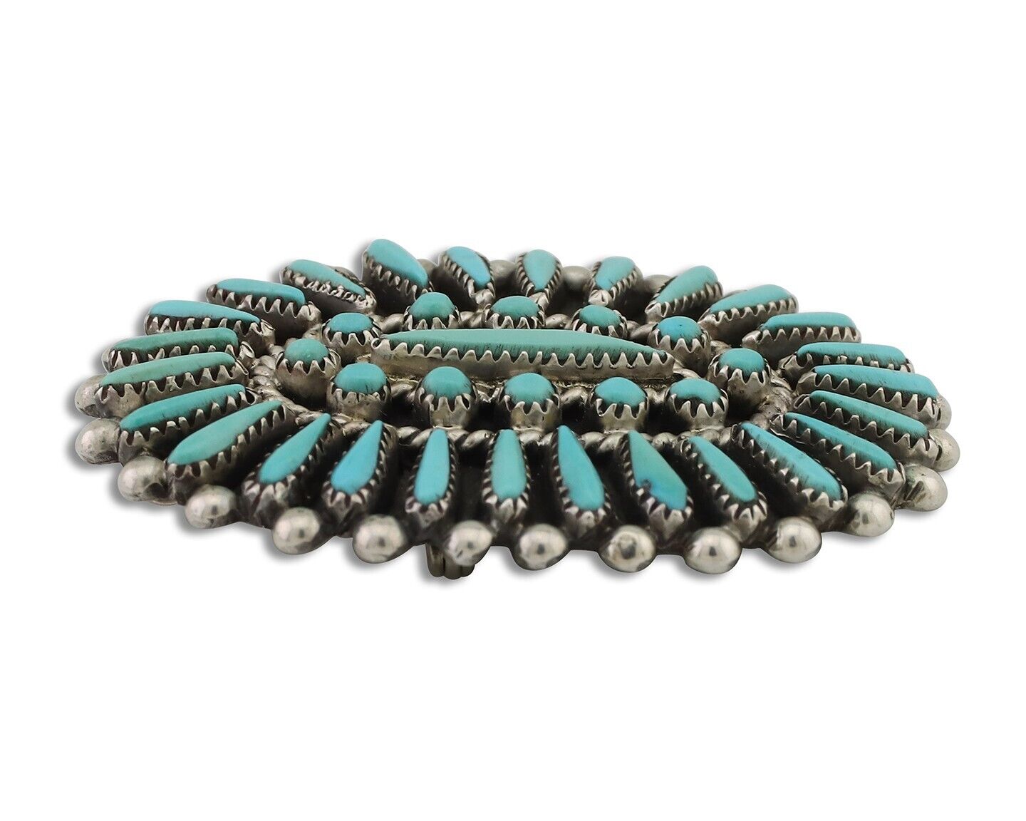 Zuni Pendant Pin 925 Silver Natural Turquoise Signed Judy Wallace C.80's