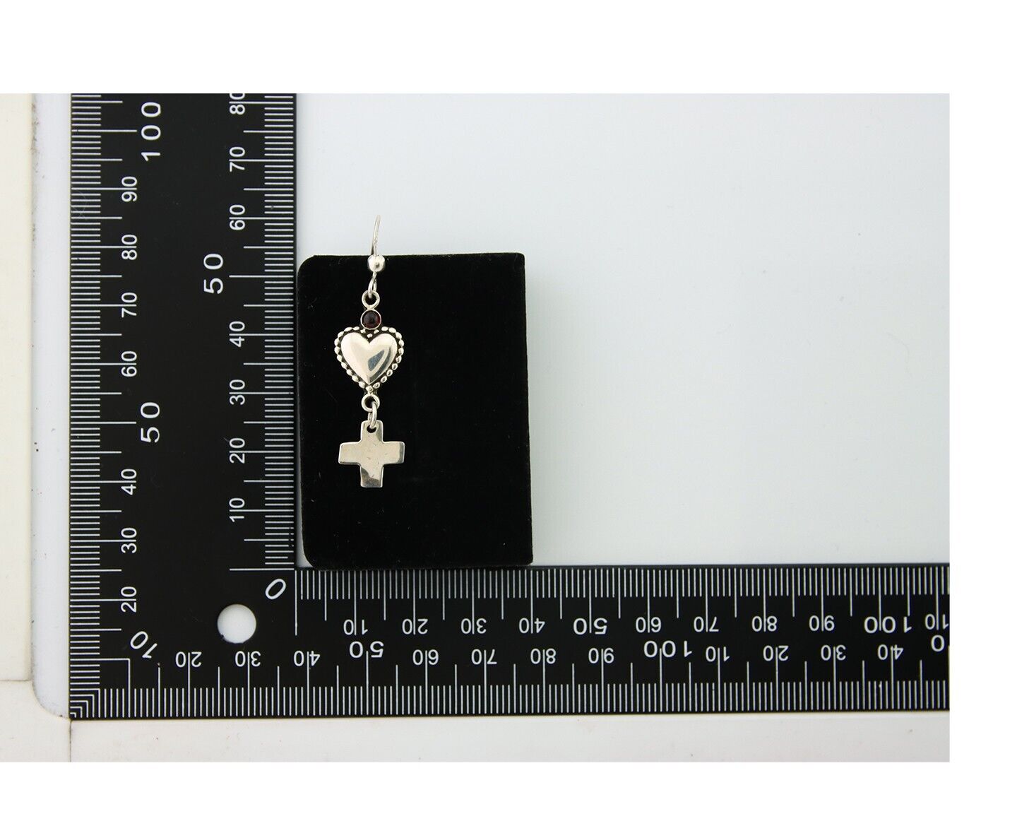 Navajo Earrings 925 Silver Heart Cross Amethyst Native American Artist C.80's