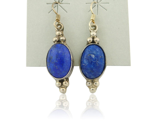 Navajo Earrings 925 Silver Natural Lapis Native American Artist C.80's