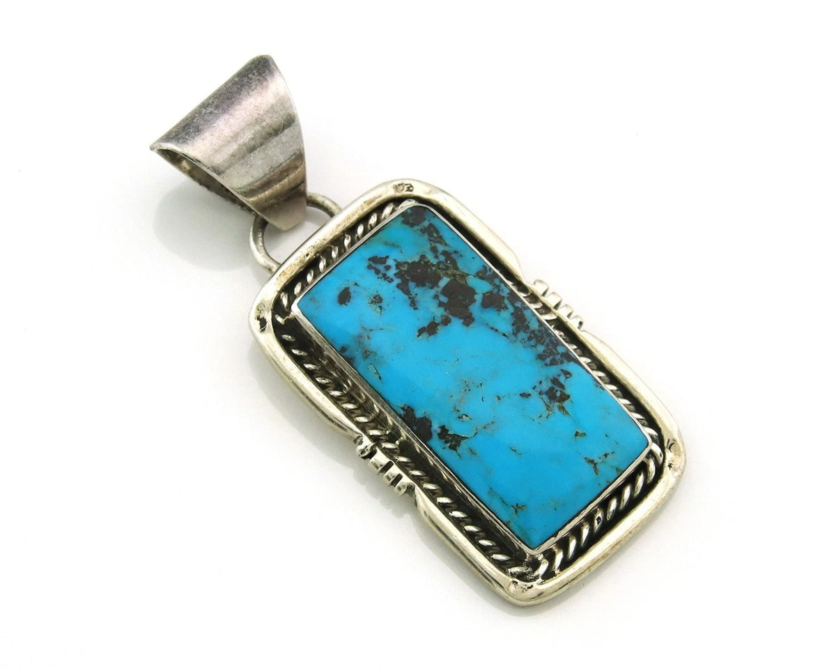 Navajo Pendant 925 Sterling Silver Natural Turquoise Vintage Artist Signed AB
