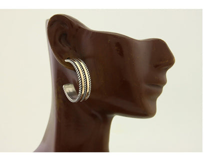 Navajo Earrings 925 Silver & Gold Handmade Artist Signed Tom Hawk C.80's