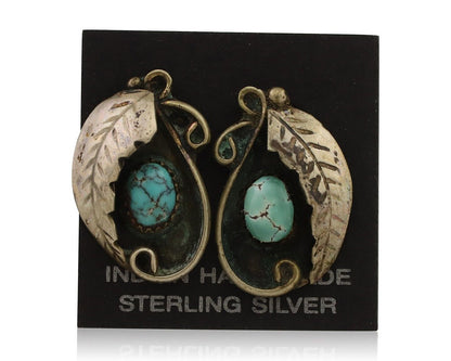 Navajo Earrings 925 Silver Natural Turquoise Native American Artist C.80's