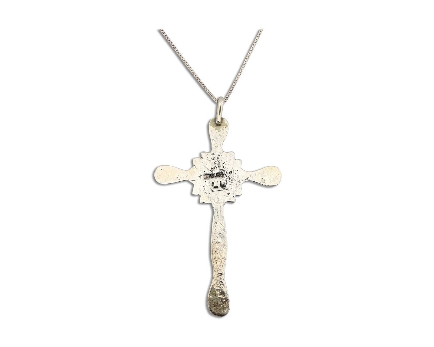 Zuni Cross Pendant .925 Silver SB Turquoise Artist Signed L C.80's