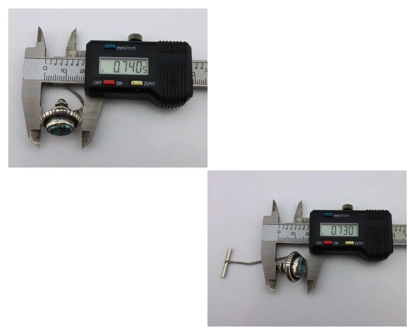 Navajo Tie Tack 925 Silver Spiderweb Turquoise Native American Artist C.80's