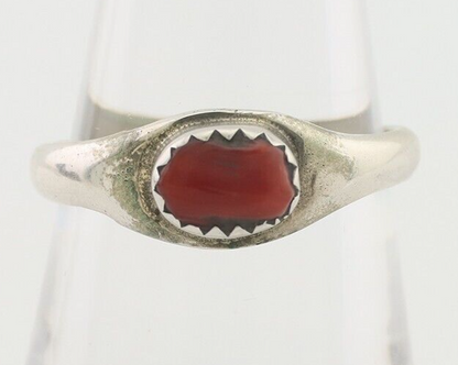 Navajo Handmade Ring 925 Silver Natural Mediterranean Coral Native Artist C.80's