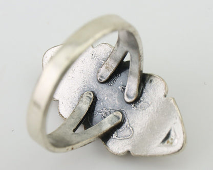 Navajo Hematite Ring 925 Silver Artist Signed Hanging Arrow Size 7.5 C.80's