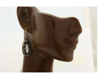 Navajo Earrings 925 Silver Handmade Natural Pink Mussel Native American Artist