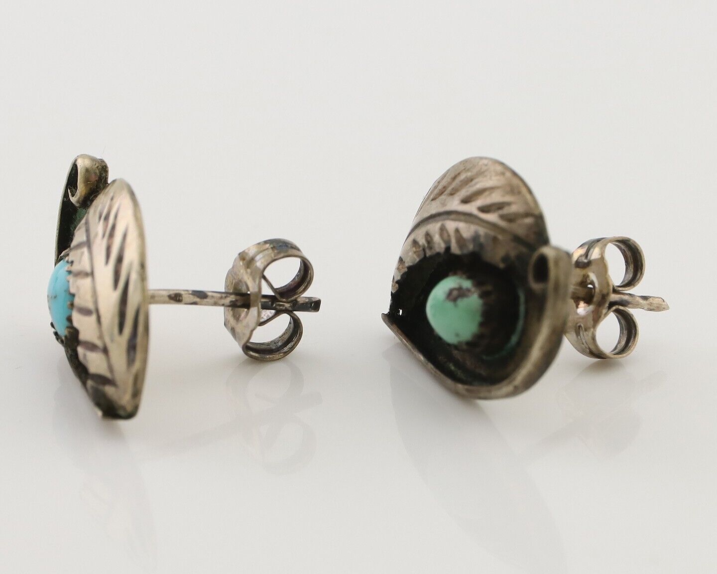 Navajo Earrings 925 Silver Natural Turquoise Native American Artist C.80's