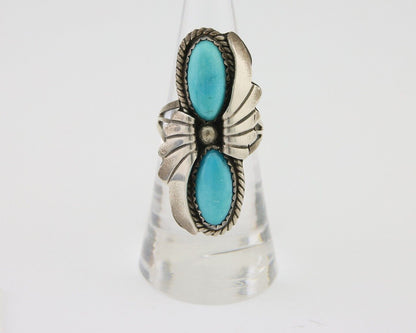 Navajo Ring 925 Silver Natural Blue Turquoise Artist Signed J TSO C.80's
