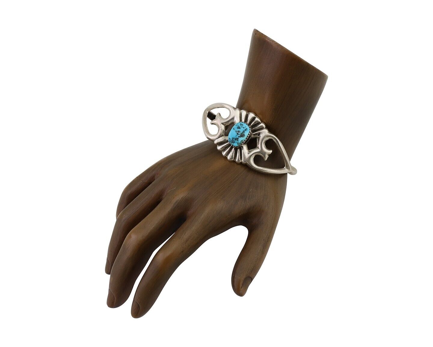 Navajo Sand Cast Cuff Bracelet 925 Silver Natural Turquoise Signed LD C.80's