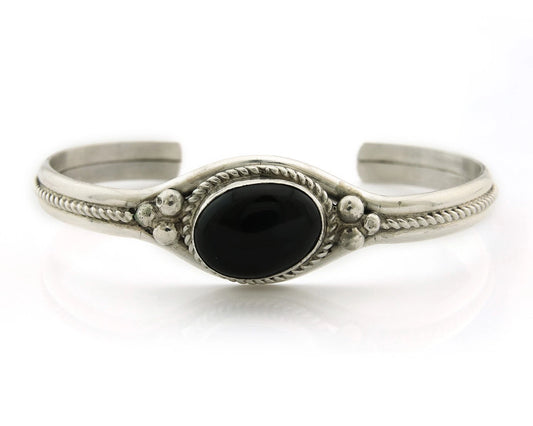 Navajo Cuff Bracelet Sterling Silver Black Onyx Handmade Vintage