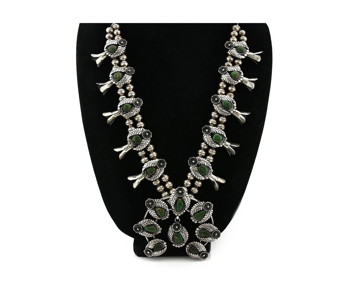 Navajo Squash Necklace Earring Set Sterling Silver Turquoise Vintage C.80's