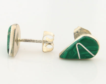 Navajo Earrings Sterling Silver Inlaid Natural Malachite Vintage Handmade