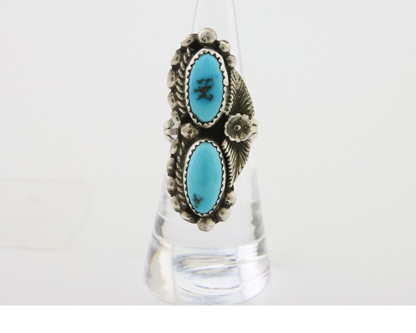Navajo Ring 925 Silver Natural Blue Turquoise Native Artist Signed SC C.80's