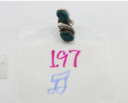 Navajo 2 Stone Ring 925 Silver Seafoam Turquoise Native American Artist C.80's
