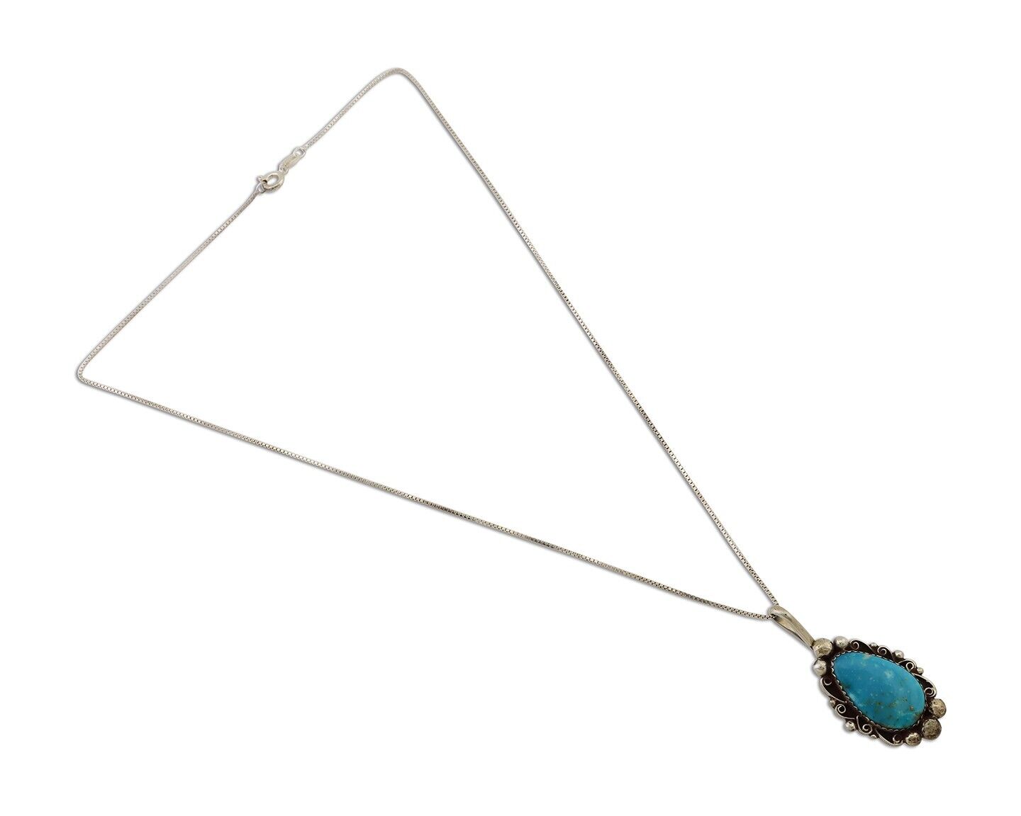 Navajo Necklace Pendant 925 Silver Turquoise Signed Billy Eagle C.80's