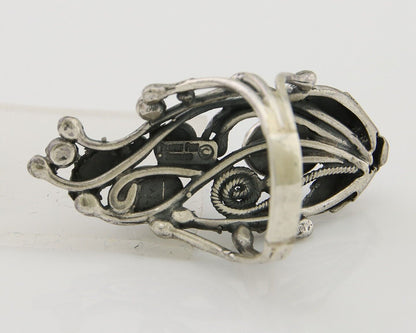 Navajo Ring 925 Silver Natural Denim Lapis Artist Signed Prairie Fire C.80's