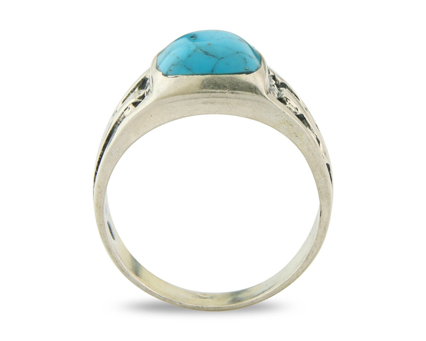 Men Vintage Nugget Ring 925 Sterling Turquoise Artist Signed SC Size 10