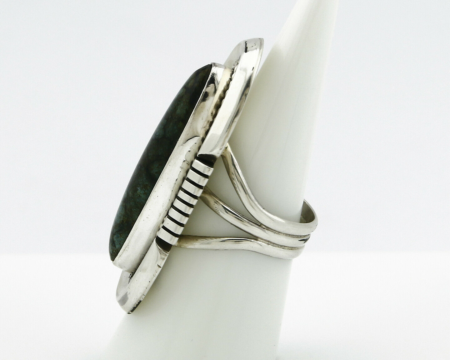 Navajo Ring .925 Silver Aqua Spiderweb Turquoise Handmade Signed MM Circa 90's