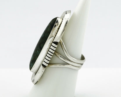 Navajo Ring .925 Silver Aqua Spiderweb Turquoise Handmade Signed MM Circa 90's