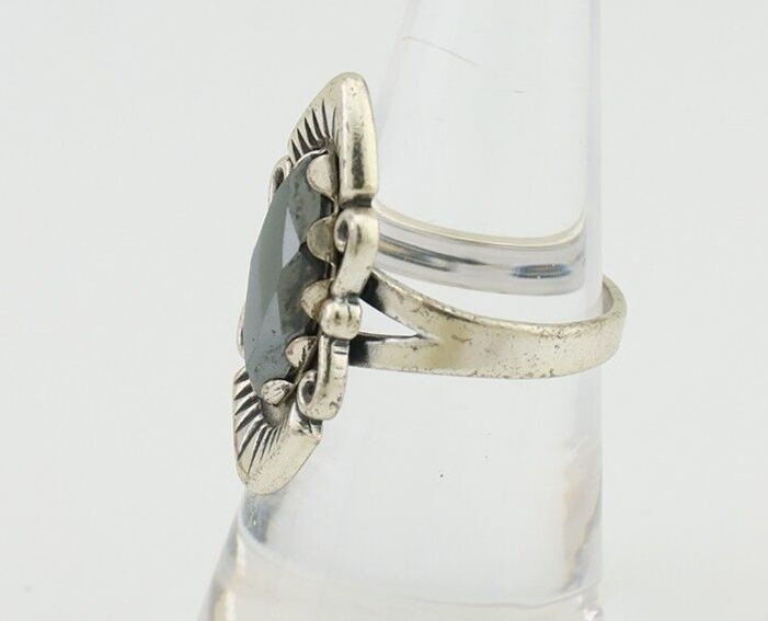 Navajo Hematite Ring 925 Silver Artist Signed Hanging Arrow Size 7.5 C.80's