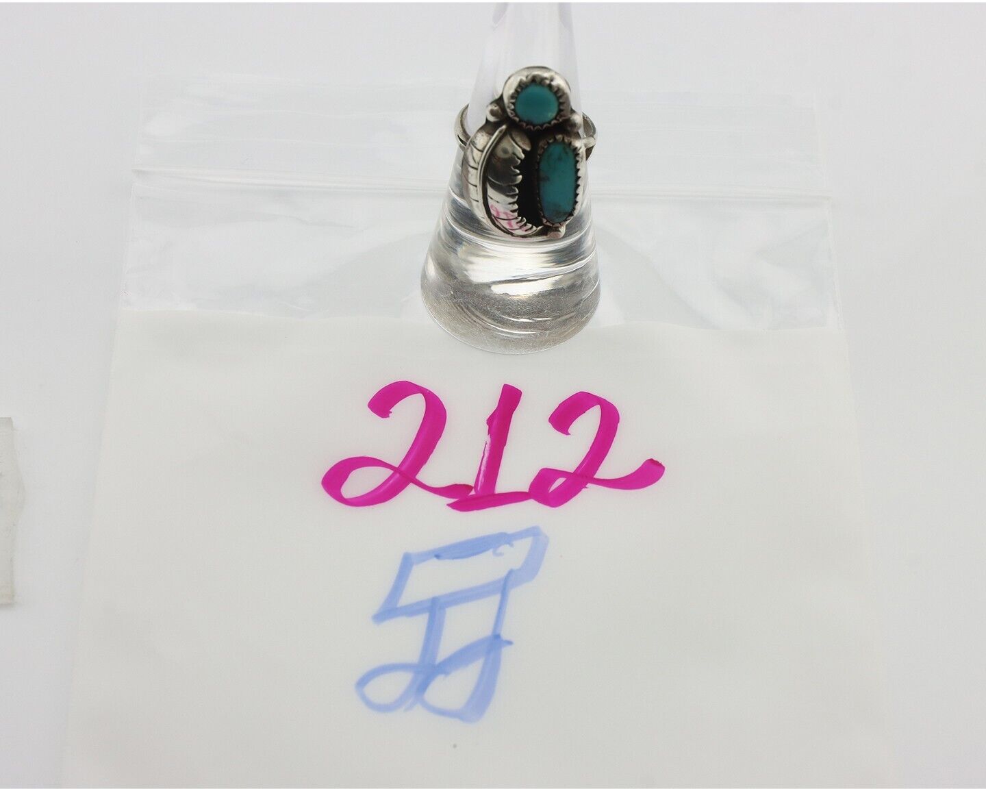 Navajo 2 Stone Ring 925 Silver Kingman Turquoise Native American Artist C.80's