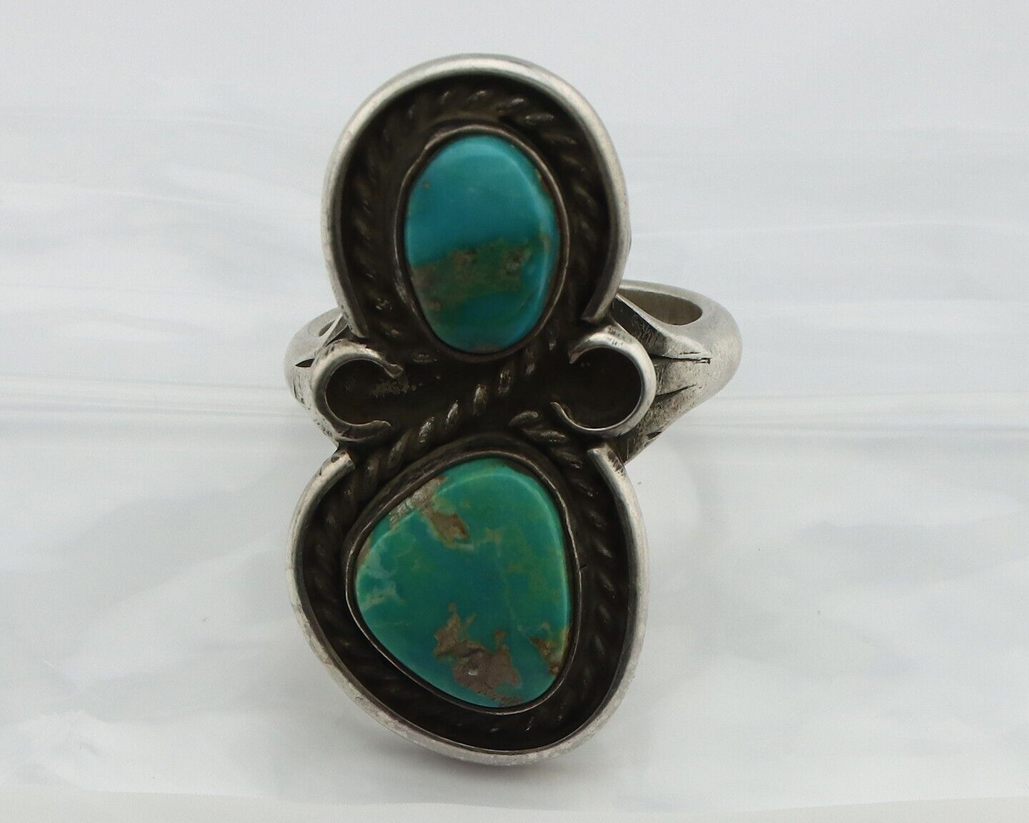 Navajo Ring 925 Silver Natural Blue Turquoise Native American Artist C.80's
