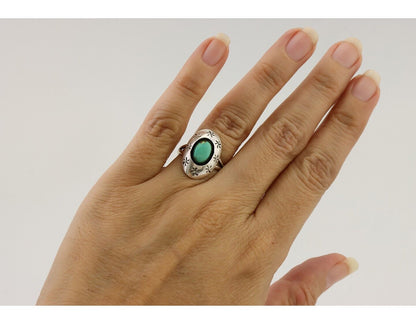 Navajo Ring 925 Silver Kingman Turquoise Native American Artist C.80's