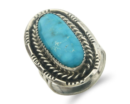 Navajo Ring 925 Sterling Turquoise Handmade Signed Jack Tom C.80's Size 7.75