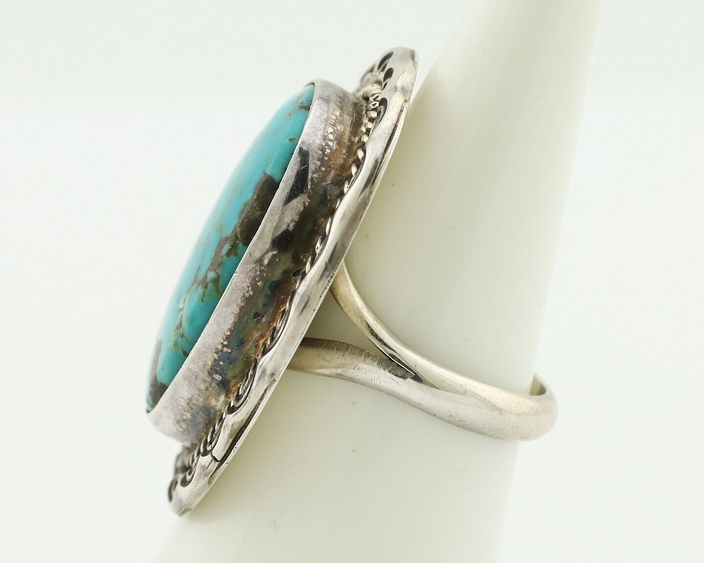 Navajo Ring 925 Silver Natural Turquoise Native Artist Signed KH C.80's