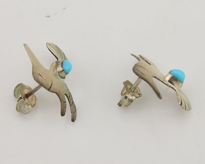 Navajo Humming Bird Earrings 925 Silver Turquoise Native Artist C.80's