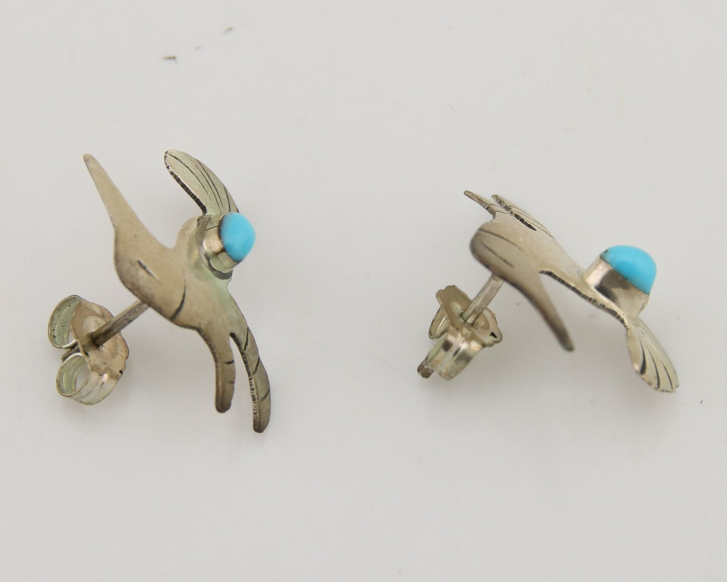Navajo Humming Bird Earrings 925 Silver Turquoise Native Artist C.80's