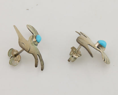 Navajo Humming Bird Earrings 925 Silver Turquoise Native Artist C.80's