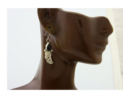 Navajo Earrings 925 Silver Handmade Natural Onyx Signed DB C.80's