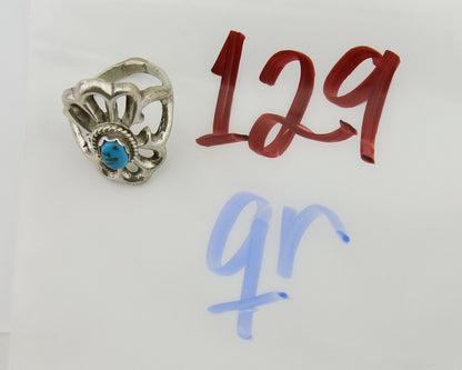 Navajo Sand Cast Ring 925 Silver Sleeping Beauty Turquoise Artist C.80's
