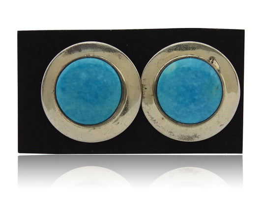 Navajo Earrings 925 Silver Blue Turquoise Native American Artist C.80's