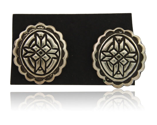Navajo Earrings 925 Silver Handmade Concho Native American Artist C.80's