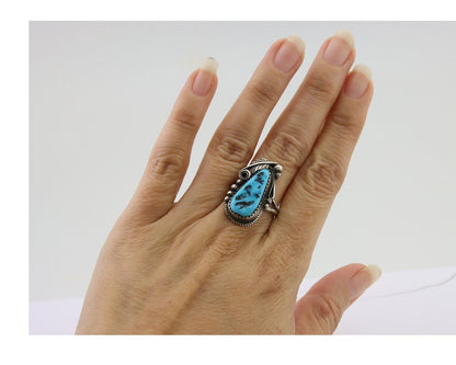Navajo Ring 925 Silver Sleeping Beauty Turquoise Signed Justin Morris C.80's