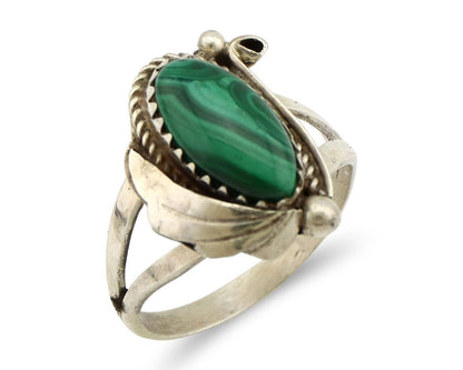 Navajo Ring 925 Silver Natural Malachite Artist Signed Justin Morris C.80's
