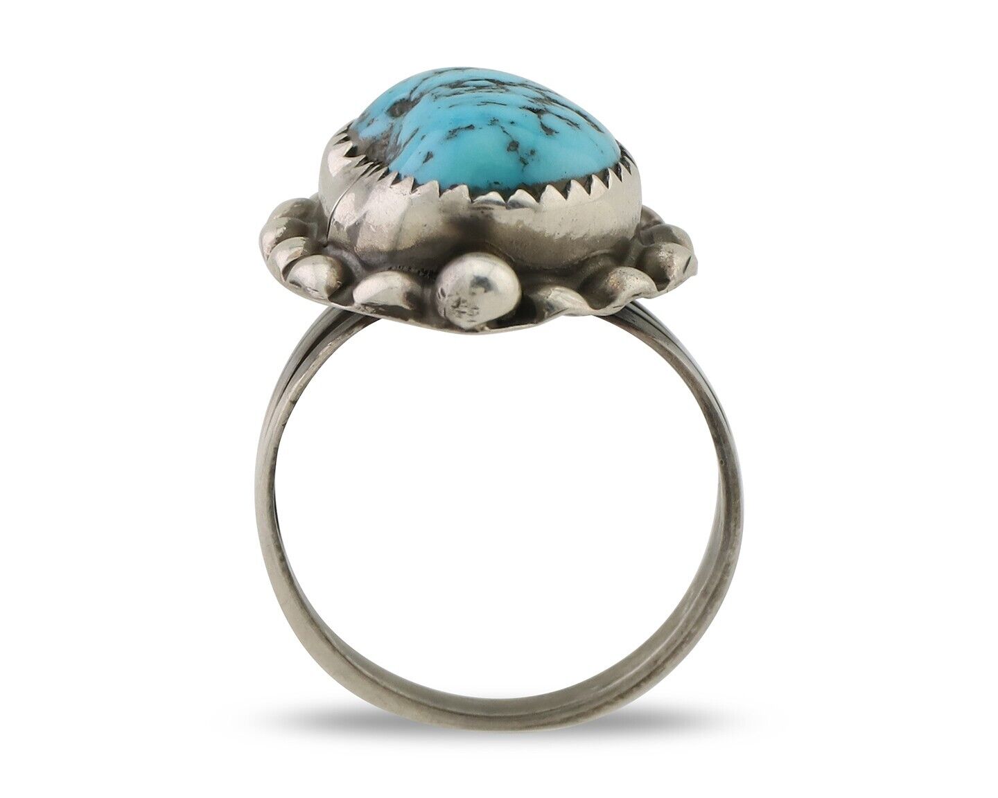 Navajo Ring 925 Silver Sleeping Beauty Turquoise Artist Signed SC C.80's