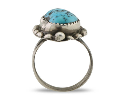 Navajo Ring 925 Silver Sleeping Beauty Turquoise Artist Signed SC C.80's
