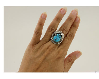 Navajo Ring .925 Silver Natural Slab Turquoise Artist Signed M. S. C.80's