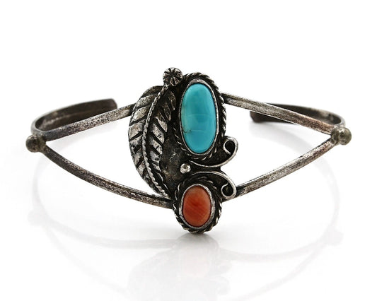 Navajo Cuff Bracelet Sterling Silver Gemstone Native American Artist C.80's
