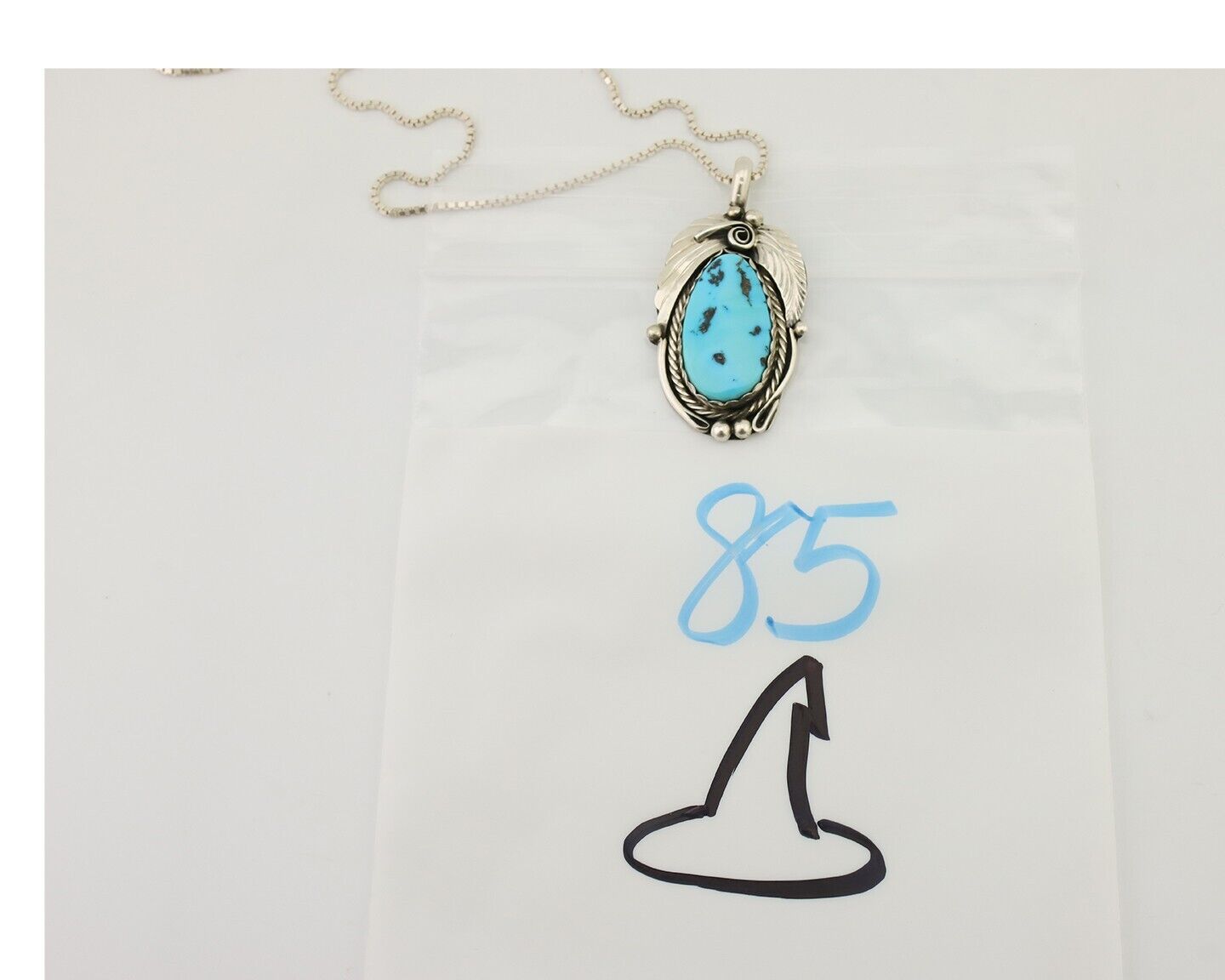 Navajo Necklace 925 Silver Sleeping Beauty Turquoise Signed Justin Morris C.90's