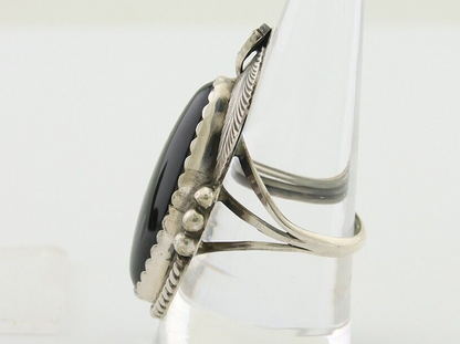 Navajo Handmade Ring 925 Silver Black Onyx Artist Signed Justin Morris C.80's
