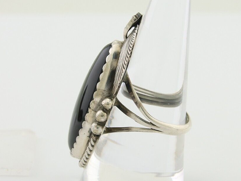 Navajo Handmade Ring 925 Silver Black Onyx Artist Signed Justin Morris C.80's