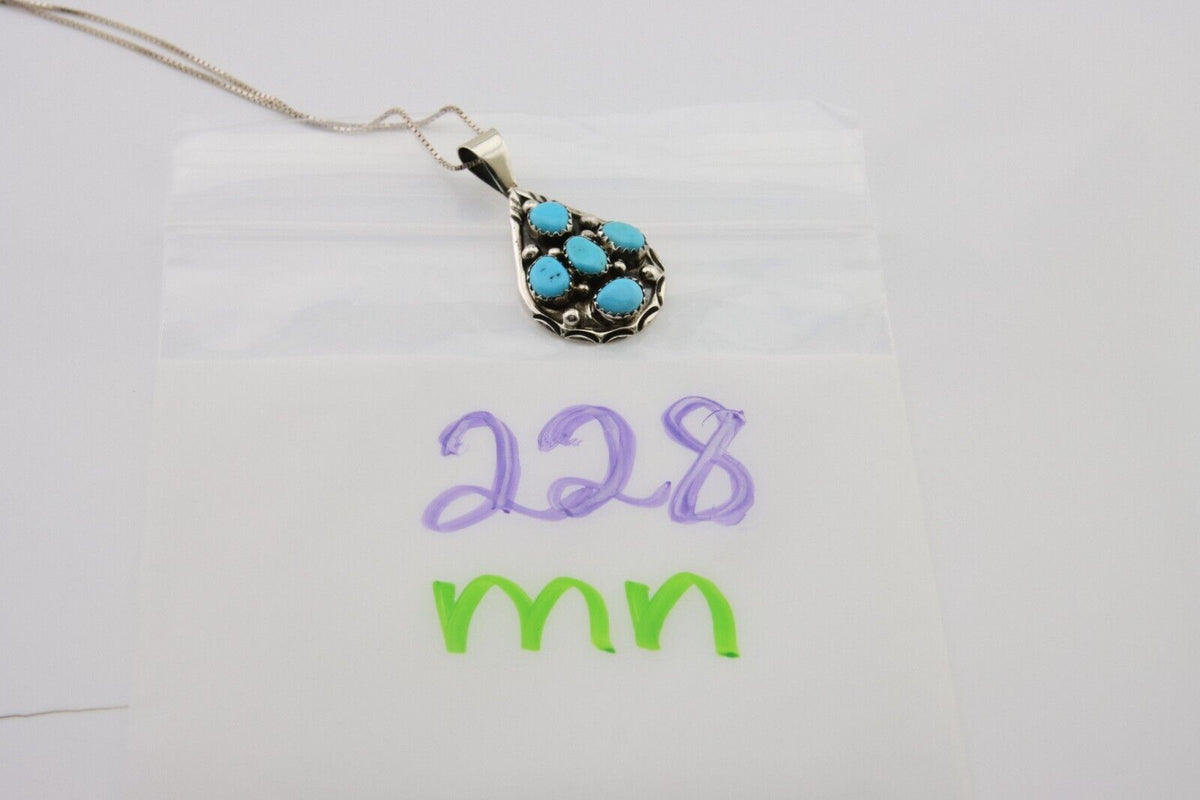 Navajo Necklace 925 Silver Natural Blue Turquoise Artist Signed MK C.80's